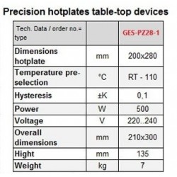 Caractéristiques  Plaque chauffante de précision PZ28-1